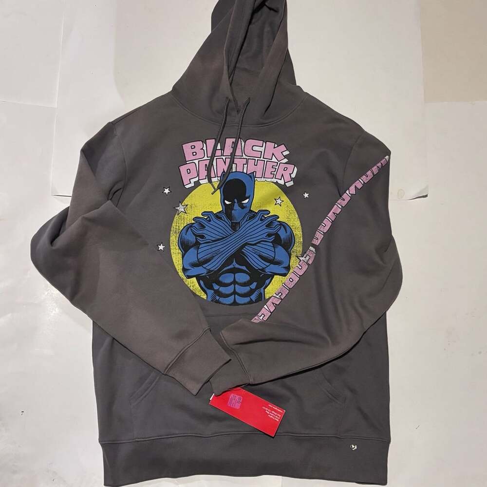 Marvel Black Panther Men's Pullover Hoodie Retro Design Grey Size M